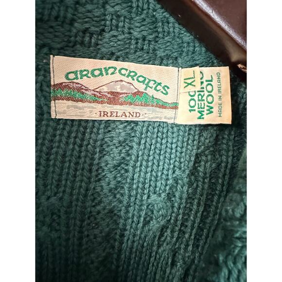 Aran Crafts Merino Wool Green Cable Knit Fisherman Ireland Cardigan Women's XL - Picture 9 of 11